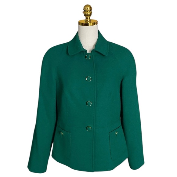 TALBOTS Women's Classic Wool Blend Kelly Green Career Office Jacket Blazer Sz 10 - Picture 1 of 7